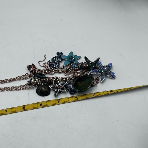 Copper Blue Beach Seashell Starfish Dangle Charms Bib Necklace - Picture 12 of 14